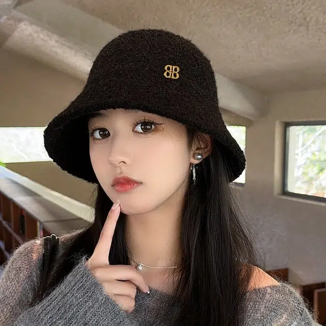 朵澜 韩版 保暖显脸小盆 大头围时尚毛绒 聚酯纤维 渔夫帽 女款