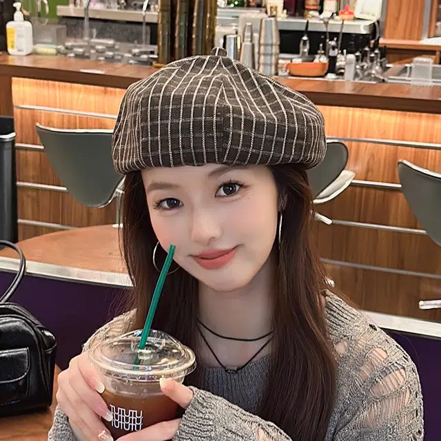 朵澜 复古格纹显脸小韩系百搭 腈纶 贝雷帽 女款