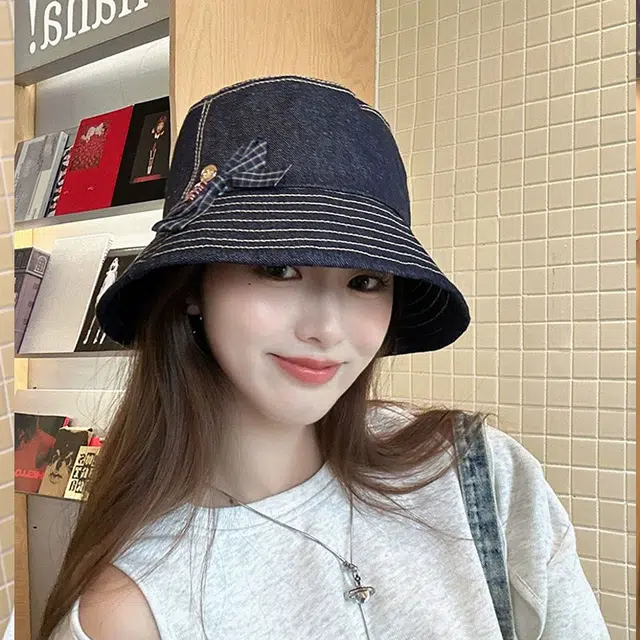 休闲百搭显脸小帽子韩系大头围 朵澜 蓝色复古牛仔 腈纶 渔夫帽 男女同款情侣款