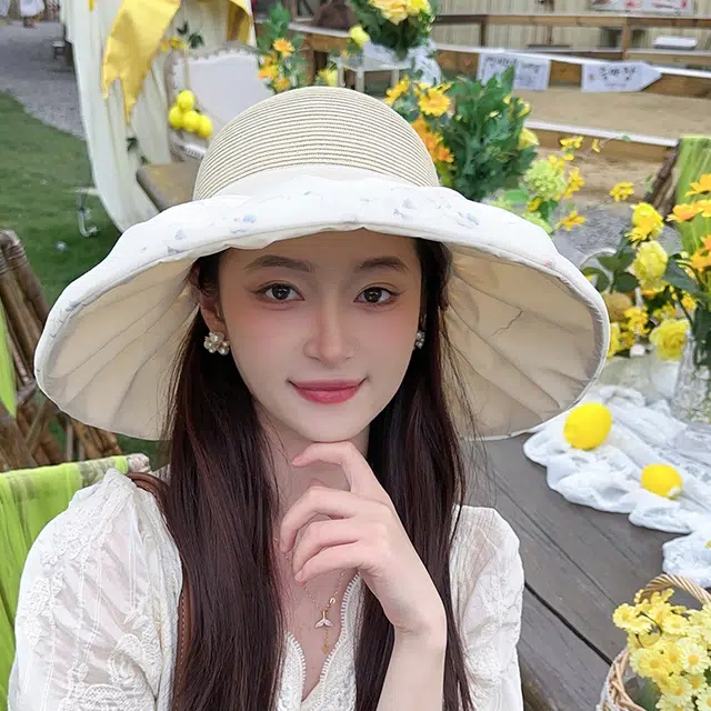 朵澜 夏季优雅蕾丝蝴蝶户外时尚韩版百搭透气显脸小 聚酯纤维 渔夫帽 女款