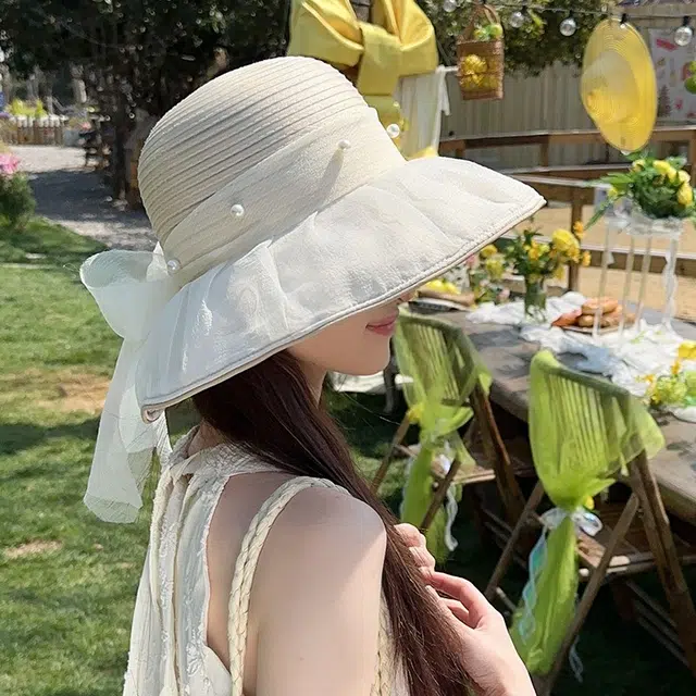 蝴蝶网纱 朵澜 轻盈欧根纱遮阳防紫外线 聚酯纤维 防晒帽 女款