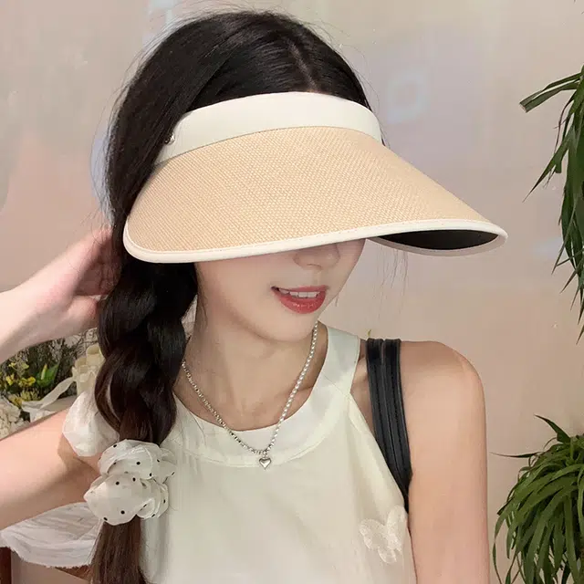 朵澜 藤编空顶户外骑车大檐遮脸环绕式防紫外线 聚酯纤维 防晒帽 女款