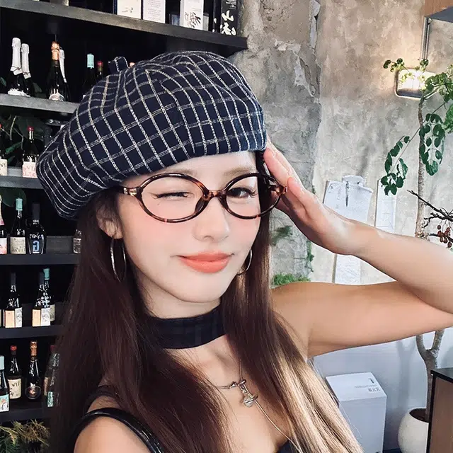 朵澜 韩系休闲格子 大头围蓝色报童帽百搭帽子 腈纶 贝雷帽 男女同款情侣款