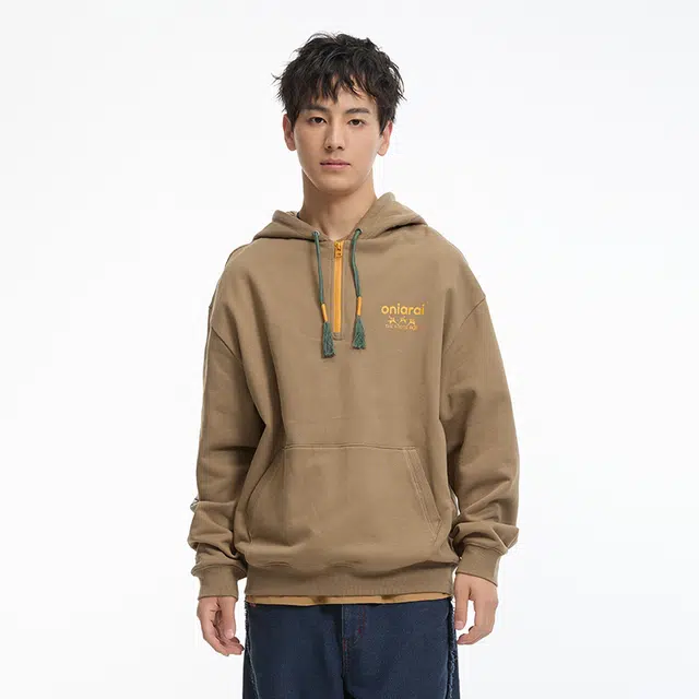 鬼洗 手印壁画印花连帽套头卫衣 男款 咖啡色