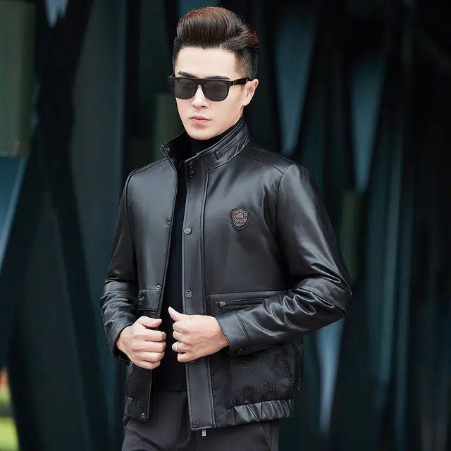 富铤 加厚防风舒适立领保暖皮衣 男款 黑色