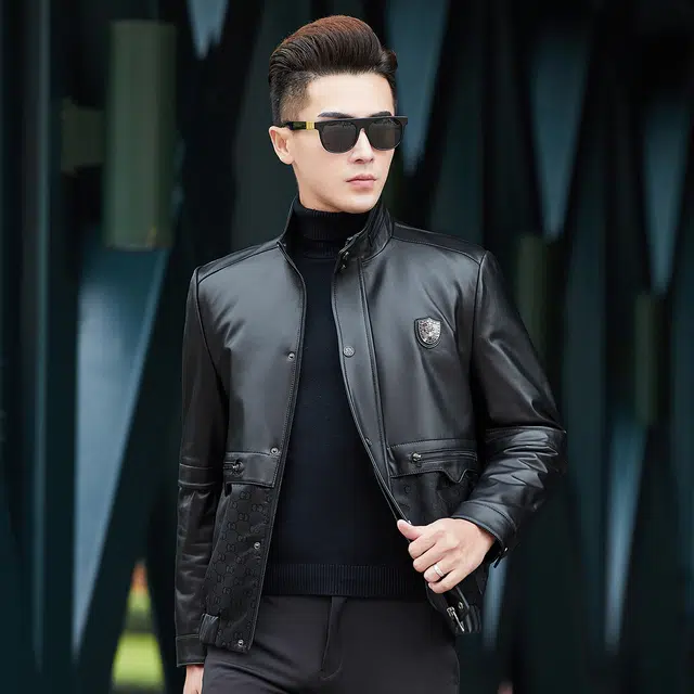 富铤 加厚防风舒适立领保暖皮衣 男款 黑色