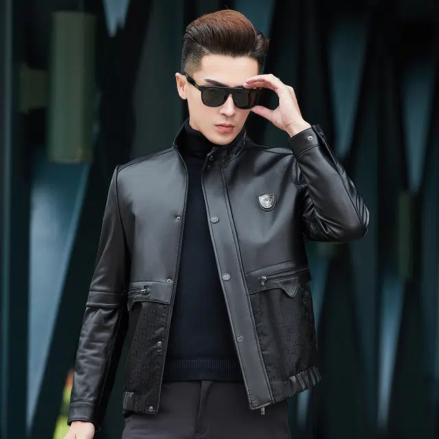 富铤 加厚防风舒适立领保暖皮衣 男款 黑色