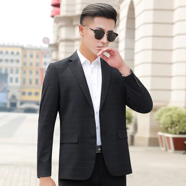 富铤 经典挺括易打理保暖色织格纹百搭日常通勤休闲长袖西装 男款