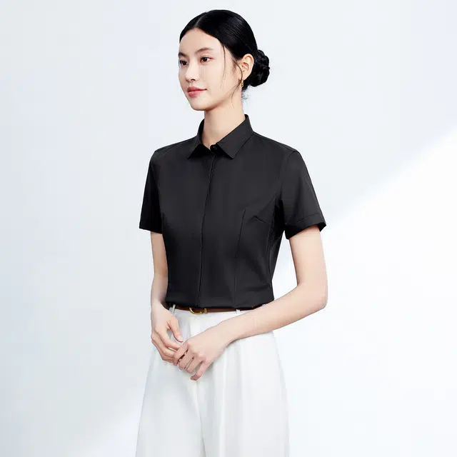 富铤 纯色舒适翻领短袖衬衫 女款
