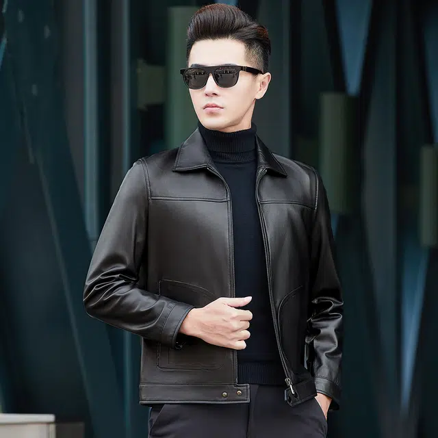 富铤 美式复古休闲百搭皮衣 男款 黑色