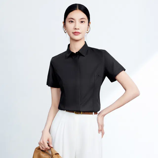 富铤 纯色舒适翻领短袖衬衫 女款