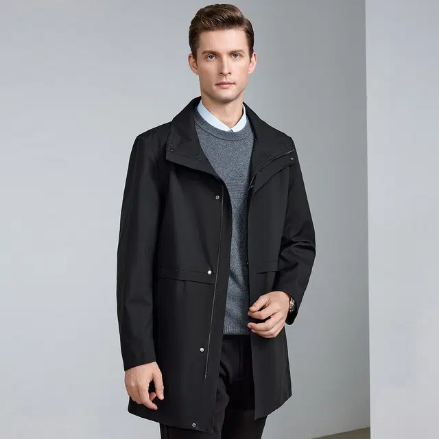 富铤 纯色简约仿水貂毛内胆保暖翻领三合一仿皮草外套派克服 男款 黑色
