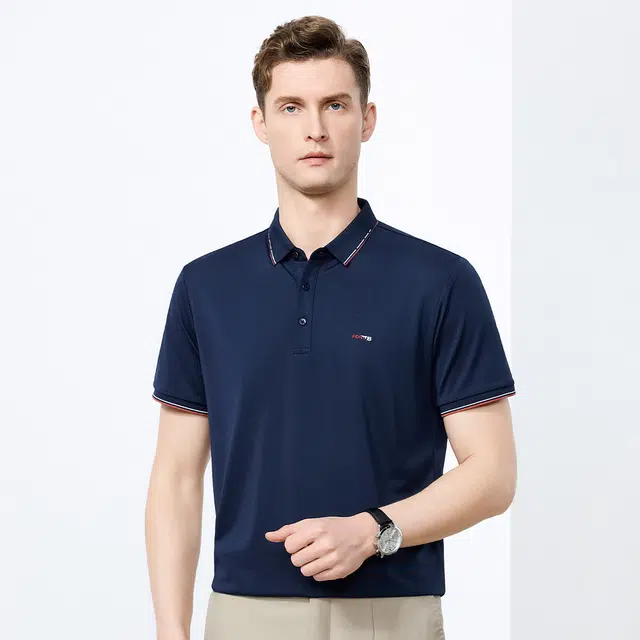 富铤 纯色套头翻领短袖通勤凉爽舒适长裤两件套休闲运动套装 男款