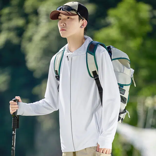 富铤 轻薄透气休闲连帽遮阳皮肤衣空调衫宽松百搭夹克外套 男款