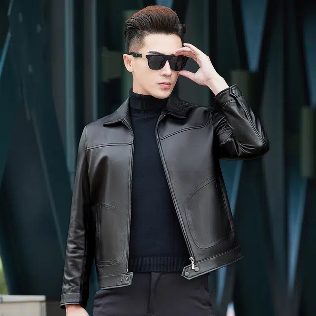 富铤 美式复古休闲百搭皮衣 男款 黑色