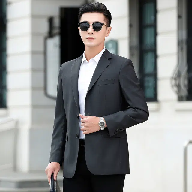富铤 质感斜纹保暖品质易打理便西纯色西服休闲通勤百搭外套西装 男款