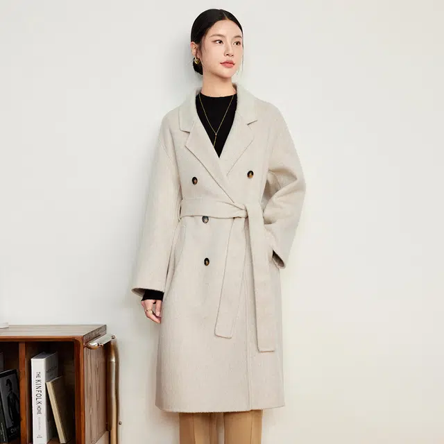 富铤 时尚翻领厚款简约双排扣大衣 女款