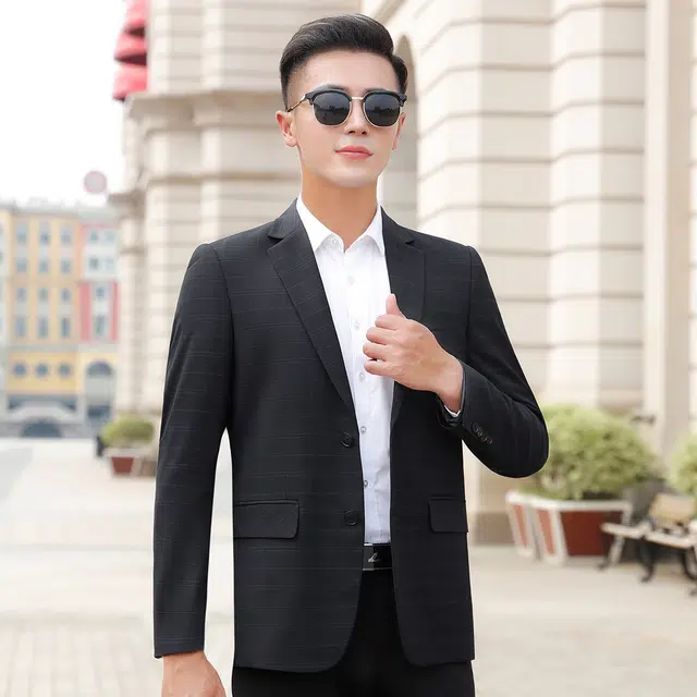 富铤 经典挺括易打理保暖色织格纹百搭日常通勤休闲长袖西装 男款