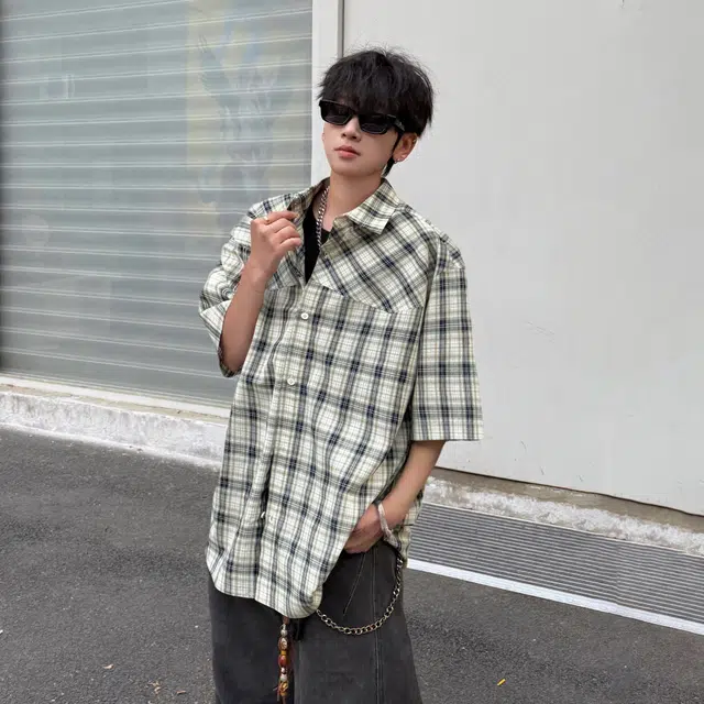 松岚 美式复古潮牌经典条纹基础款宽松百搭轻薄透气松弛感日常通勤运动休闲吸湿排汗抗皱易打理凉感单排扣翻领短袖衬衫 男女同款