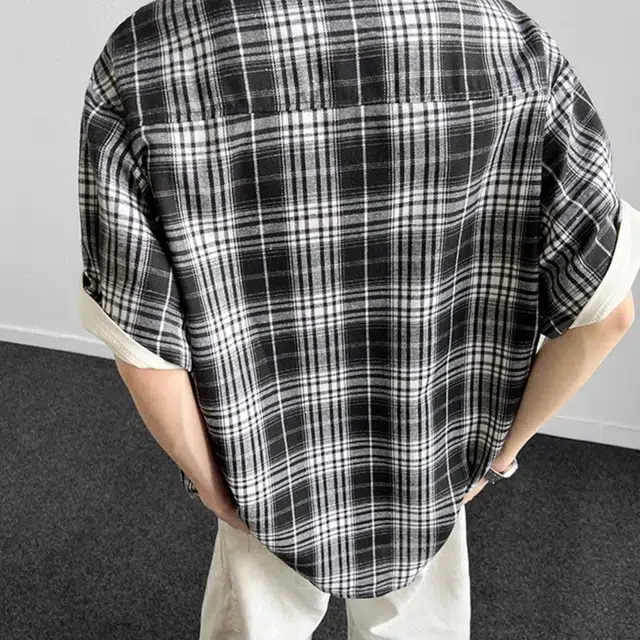 松岚 格子多巴胺美式复古青春翻领活力舒适百搭文艺风短袖衬衫 男女同款