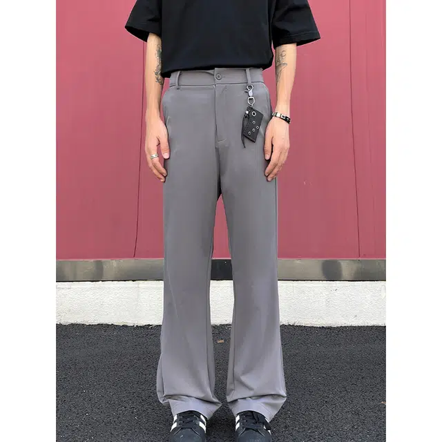 松岚 美式高街纯色简约垂坠感直筒高级微喇裤舒适亲肤宽松百搭透气运动日常通勤潮流夏季休闲裤 男女同款