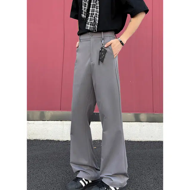 松岚 美式高街纯色简约垂坠感直筒高级微喇裤舒适亲肤宽松百搭透气运动日常通勤潮流夏季休闲裤 男女同款