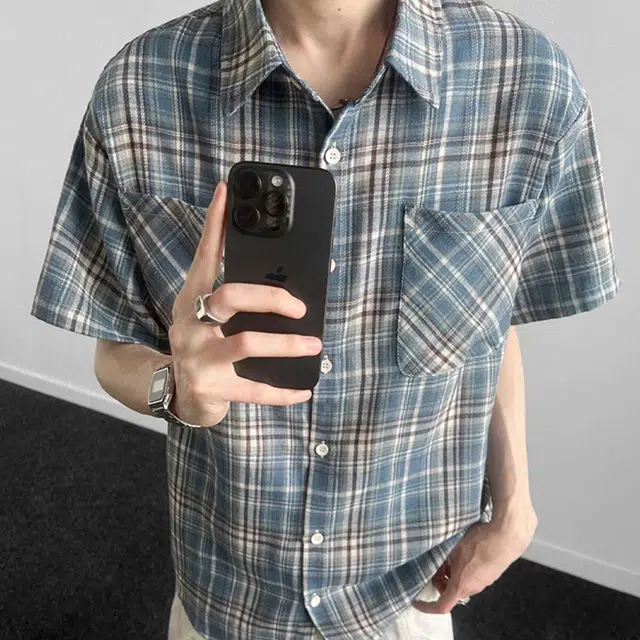 松岚 格子多巴胺美式复古青春翻领活力舒适百搭文艺风短袖衬衫 男女同款