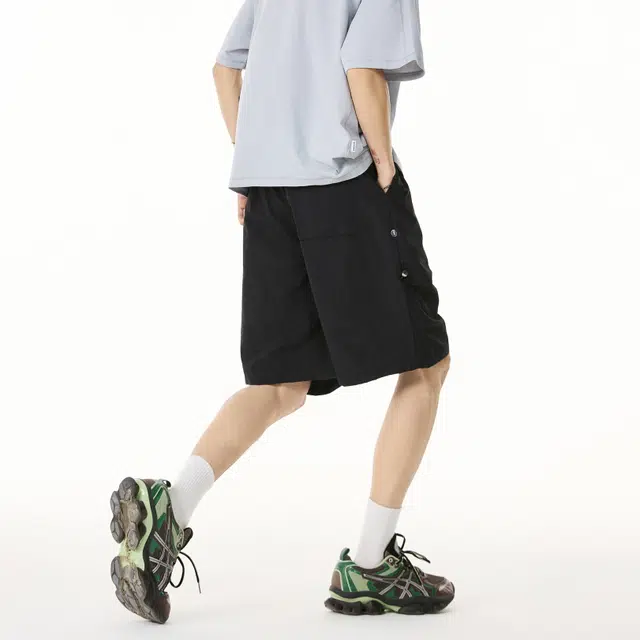松岚 美式复古少年感学院风抽绳设计感多巴胺百搭经典简约纯色基础款垂感冰丝凉感轻薄运动户外速干舒适透气直筒五分休闲短裤 男女同款