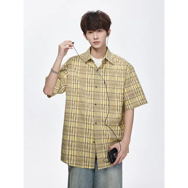 松岚 美式高街条纹设计高街风高级时尚时髦户外通勤短袖衬衫 男女同款