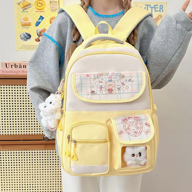 德力熊 可爱书包初中大容量背包休闲 尼龙 双肩包 女款 粉色/蓝色/黑色/黄色/紫色