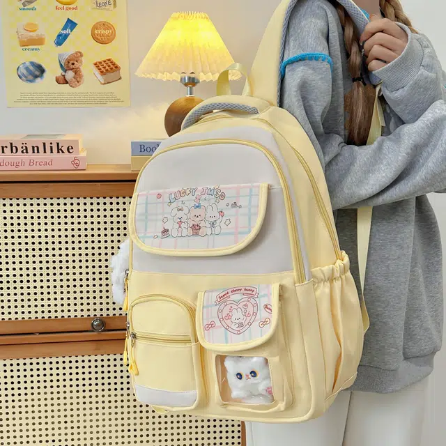 德力熊 可爱书包初中大容量背包休闲 尼龙 双肩包 女款 粉色/蓝色/黑色/黄色/紫色