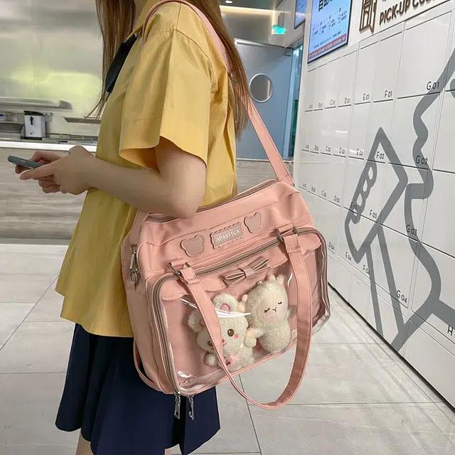 德力熊 日系软妹蝴蝶结 尼龙 斜挎单肩包 常规 女款 粉/蓝/白/黑