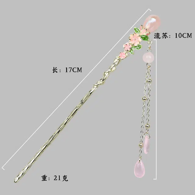彤彤兔 汉服头饰珍珠花朵流苏日常佩戴丸子头盘头子发钗优雅 合金 发簪 女款
