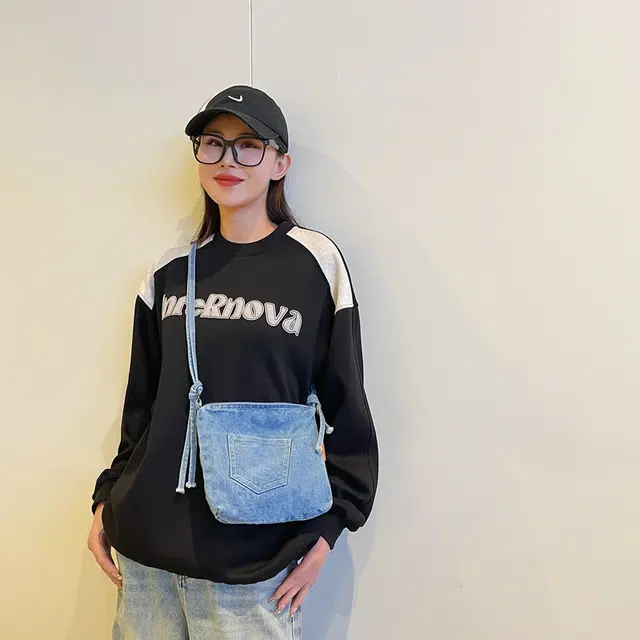 德力熊男女通用双色小包包小众牛仔布简约休闲百搭高颜值单肩包精致斜挎包