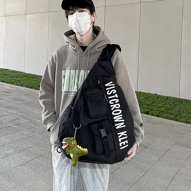 德力熊 拉链开合 尼龙 单肩包 男女同款情侣款 黑/白/蓝/黄