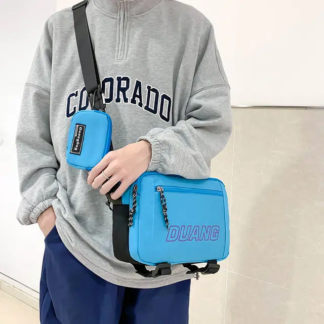 德力熊 日系工装风潮牌大容量拉链开合 帆布 单肩包 常规 男款 蓝/灰/黑