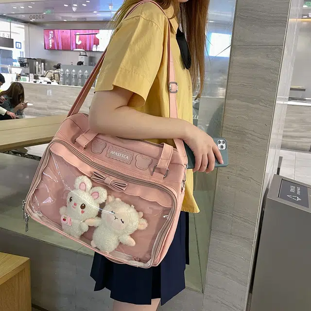 德力熊 日系软妹蝴蝶结 尼龙 斜挎单肩包 常规 女款 粉/蓝/白/黑