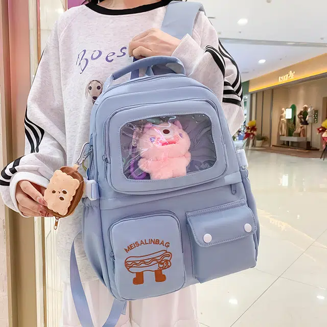 彤彤兔 简约时尚 尼龙 双肩包 女款 米白色\黄色\蓝色\黑色