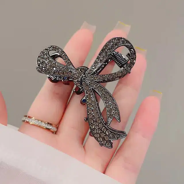 彤彤兔 黑色蝴蝶结抓夹中号高级感后脑勺盘发 鲨鱼夹发量多气质发饰 发夹 女款