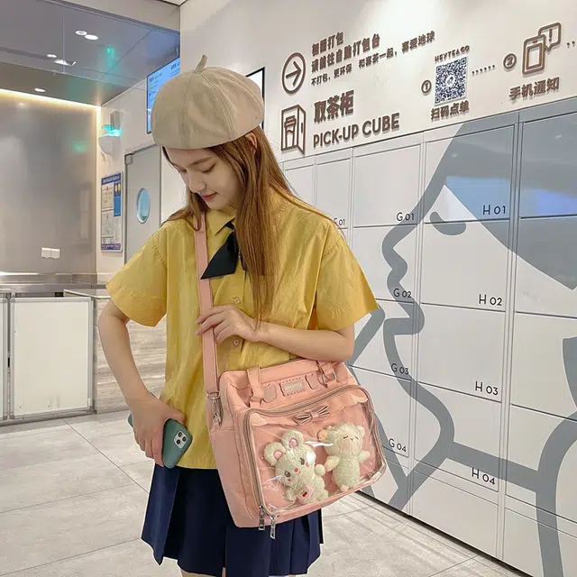 德力熊 日系软妹蝴蝶结 尼龙 斜挎单肩包 常规 女款 粉/蓝/白/黑