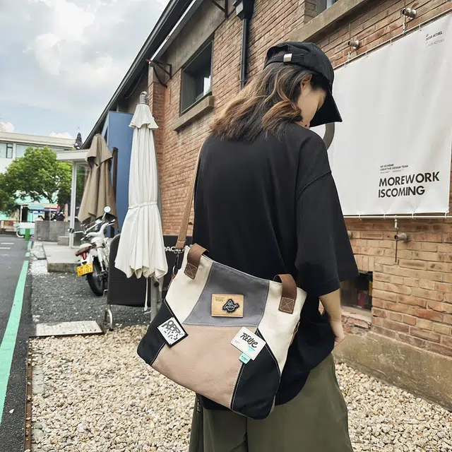 德力熊 女生双色单肩包时尚撞色复古大容量托特包新款手提包斜挎包单肩包 帆布 女款 多色