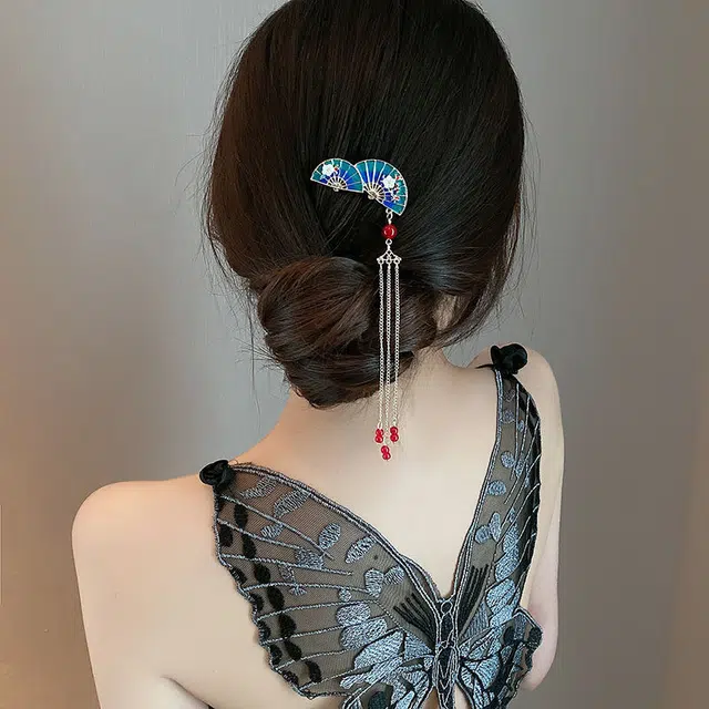 彤彤兔 古风扇子款流苏发梳插夹国风步摇 发簪 女款