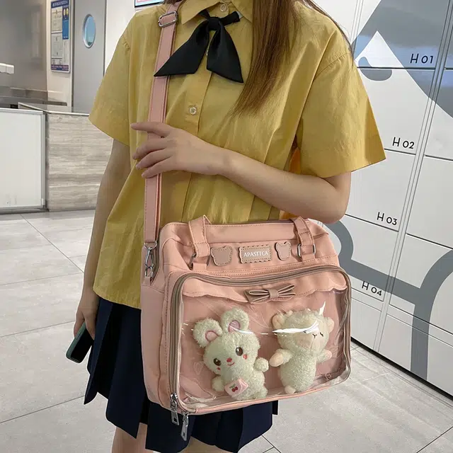 德力熊 日系软妹蝴蝶结 尼龙 斜挎单肩包 常规 女款 粉/蓝/白/黑