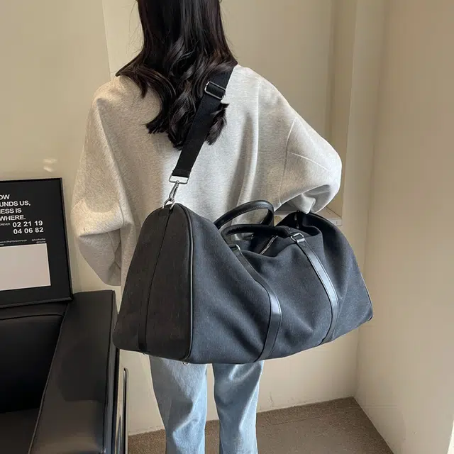 德力熊 大容量 帆布 行李健身包旅行包斜挎手提单肩包 常规 男女同款情侣款 黑茶/绿
