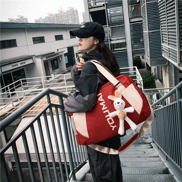 德力熊 短途出差旅游 尼龙 旅行包 男女同款情侣款 粉色深蓝色紫色黑色红色浅蓝色卡其色