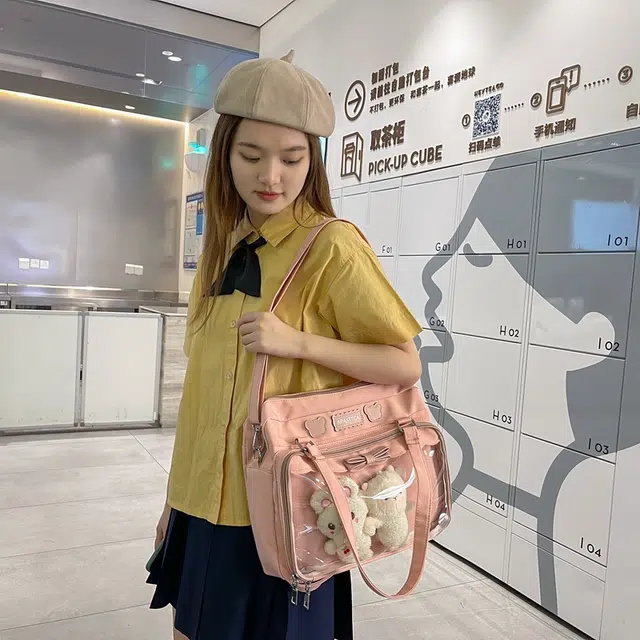 德力熊 日系软妹蝴蝶结 尼龙 斜挎单肩包 常规 女款 粉/蓝/白/黑