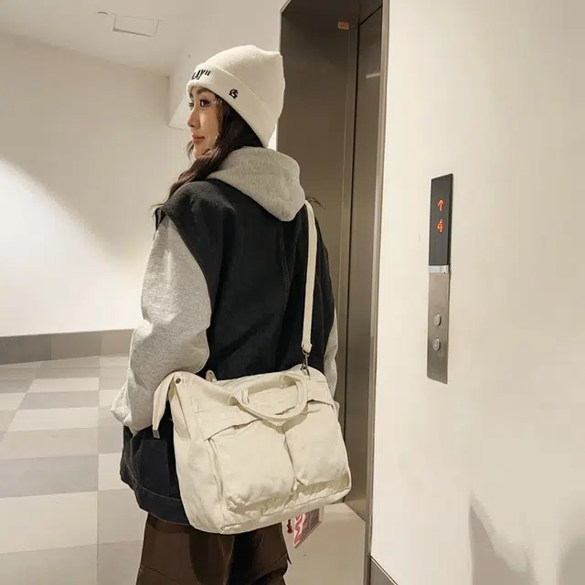 德力熊 大容量日系复古通勤拉链开合 帆布 单肩包 常规 男女同款情侣款 黑/白/绿/棕