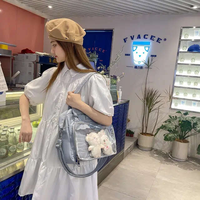 德力熊 日系软妹蝴蝶结 尼龙 斜挎单肩包 常规 女款 粉/蓝/白/黑