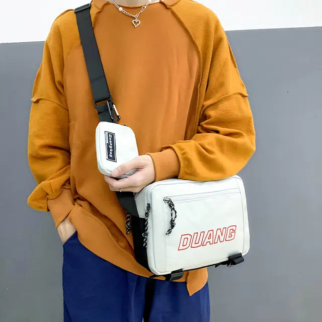 德力熊 日系工装风潮牌大容量拉链开合 帆布 单肩包 常规 男款 蓝/灰/黑