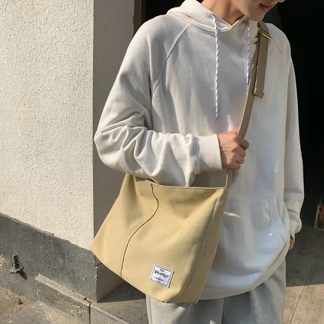 德力熊 轻便简约百搭可爱 帆布 单肩包斜挎包 大号 男女同款情侣款 黑色/灰色/咖啡色/卡其
